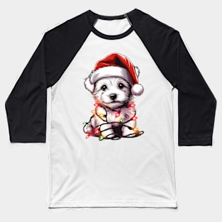 Adorable Dog Christmas Lights Santa Hat Baseball T-Shirt